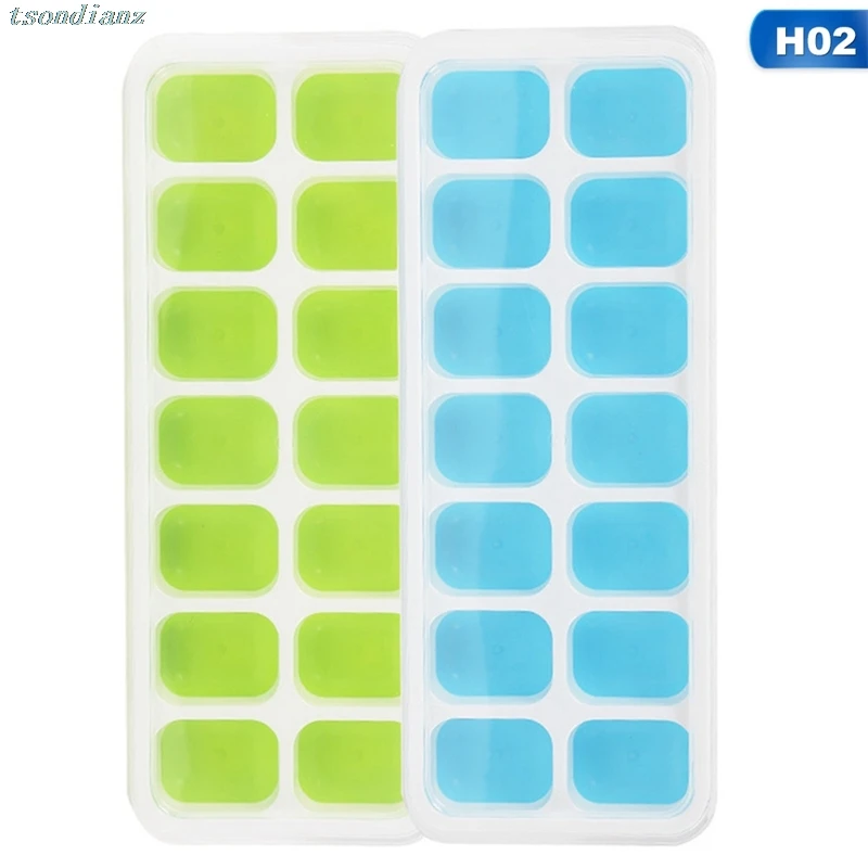 

2 Stuk 14 Grid Siliconen Ijsbakje Mallen Met Deksel Diy Desert Cocktail Sap Maker Vierkante Mal 4 Kleur