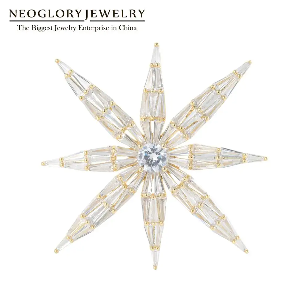 

Neoglory White Shiny Anise Star Brooches For Women Delicate Golden AAA Zirconia Pins Personality Cloth Accessories Gifts