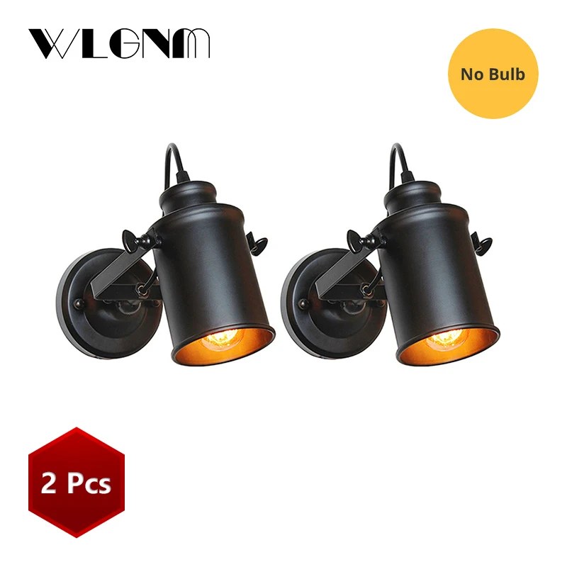 Black 2 Pieces Винтажный настенный светильник, промышленный настенный светильник, штекер с кнопочным выключателем, настенный светильник в стиле ретро, светильник для спальни, гостиной, прохода - Цвет абажура: Black 2 Pieces