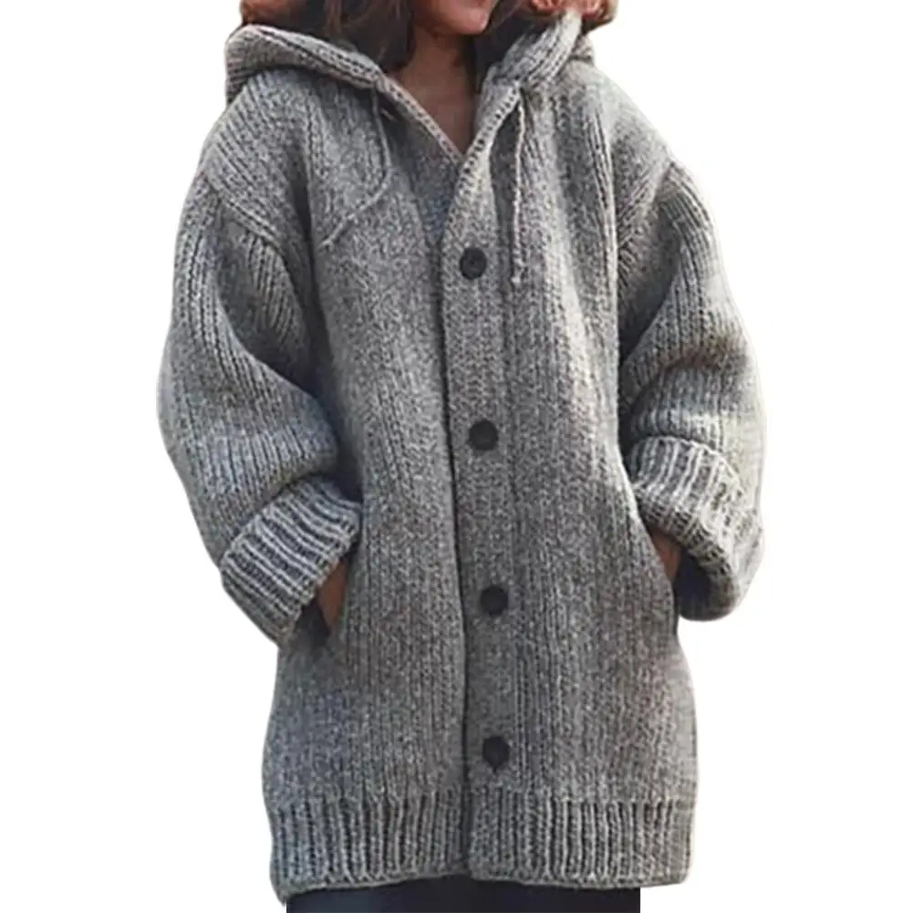  Women Jacket Thick Sweater Coat Warm Knit Outerwear Autumn Winter Long Hooded Cardigan Sweater