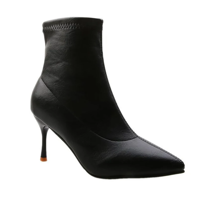 

Winter for woman new fashion Pointed toe shoes Pure color clear heels boots Elegant Stilettos heels Consice ankle boots 35-39