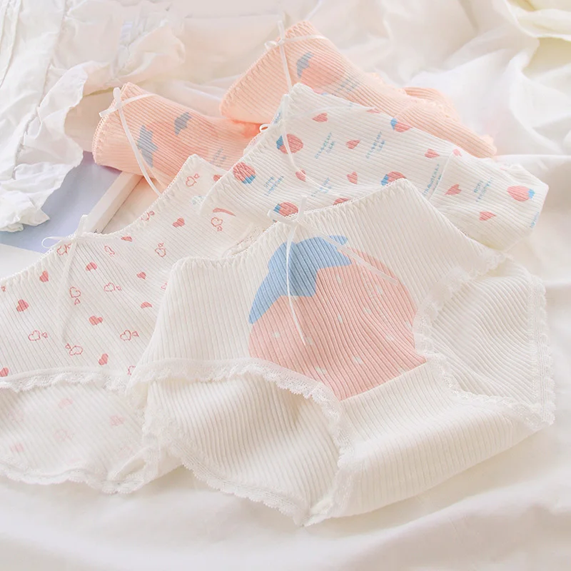 

[DINGDNSHOW] 2021 Fashion Panties Girls Print Fruit Cotton Briefs Breathable Mid Rise Bow Intimated Women