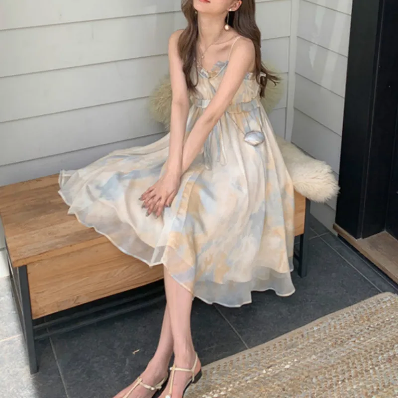 Французский в винтажном стиле Платье на петельках для женщин основе красителя