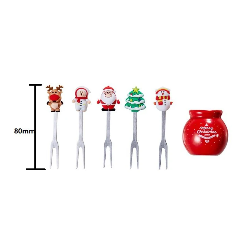 

5Pcs/Set Christmas Fruit Fork Stainless Cartoon Santa Claus Salad Vegetable Fork