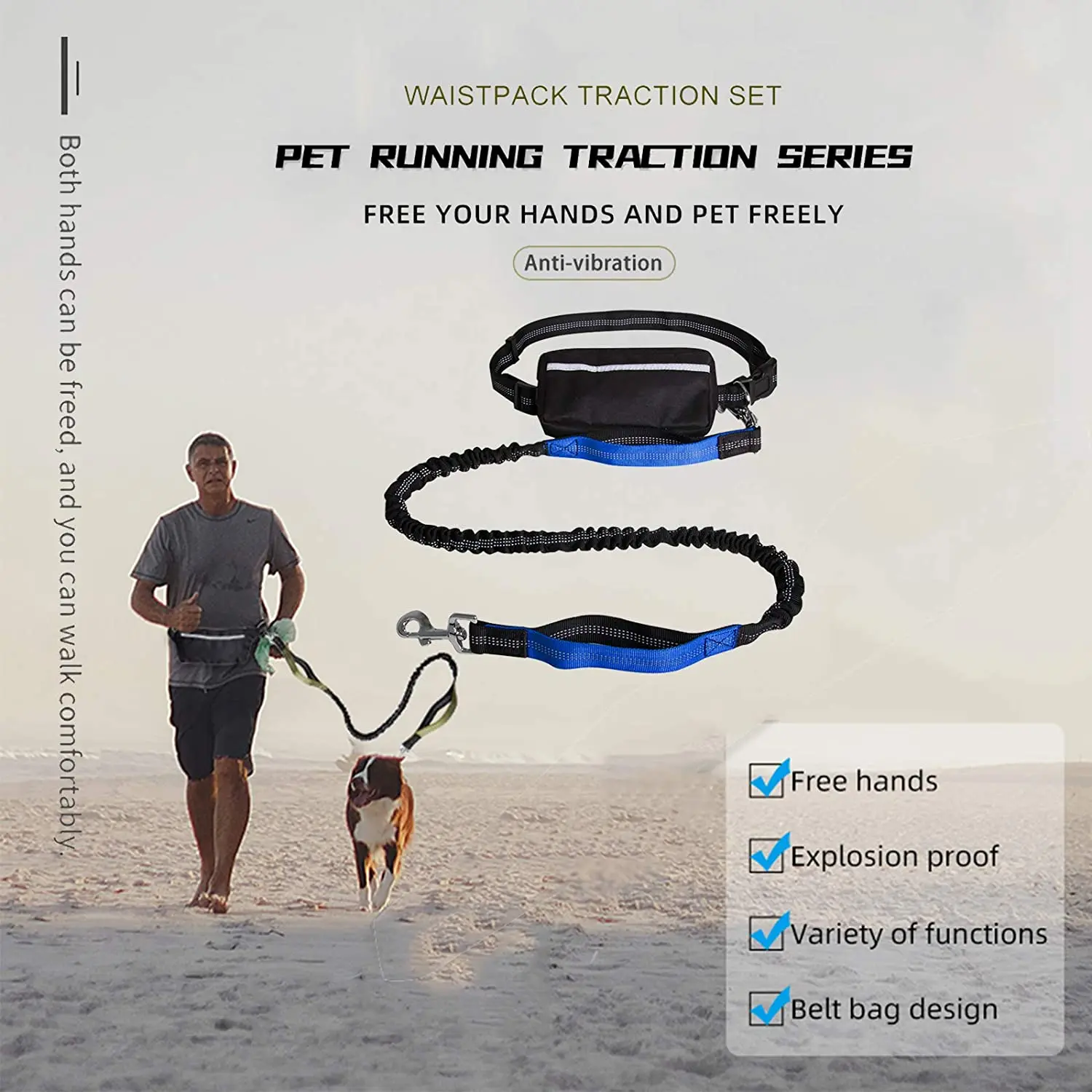 

Retractable Elastic Pet Running Hands Free Nylon Dog Leash-Detachable Pouch Adjustable Waist Leashes Traction Belt Rope Jogging