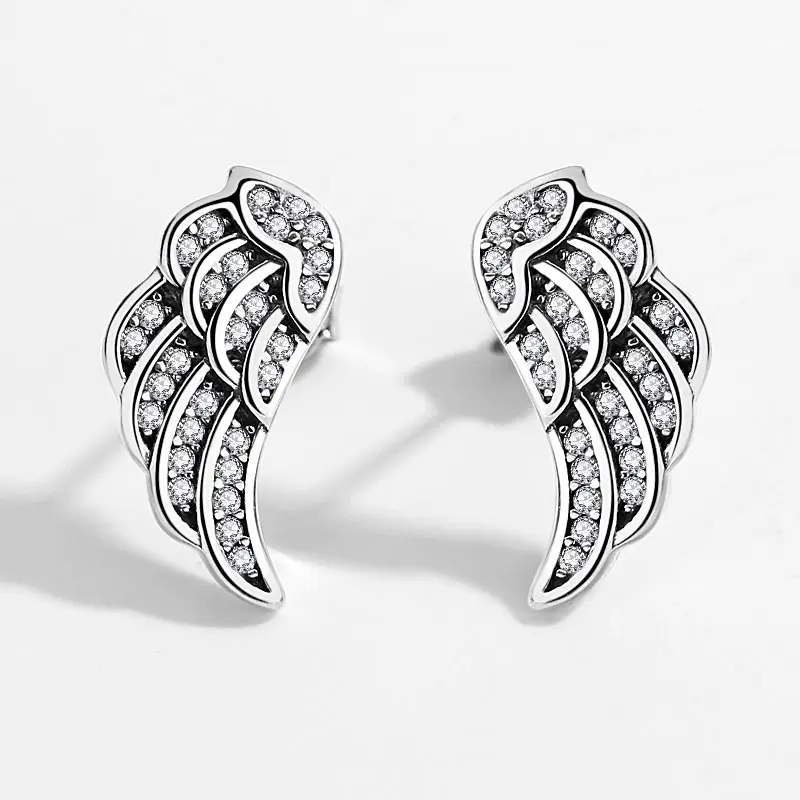 Женские серьги гвоздики из серебра 925 пробы с перьями|Серьги-гвоздики| |