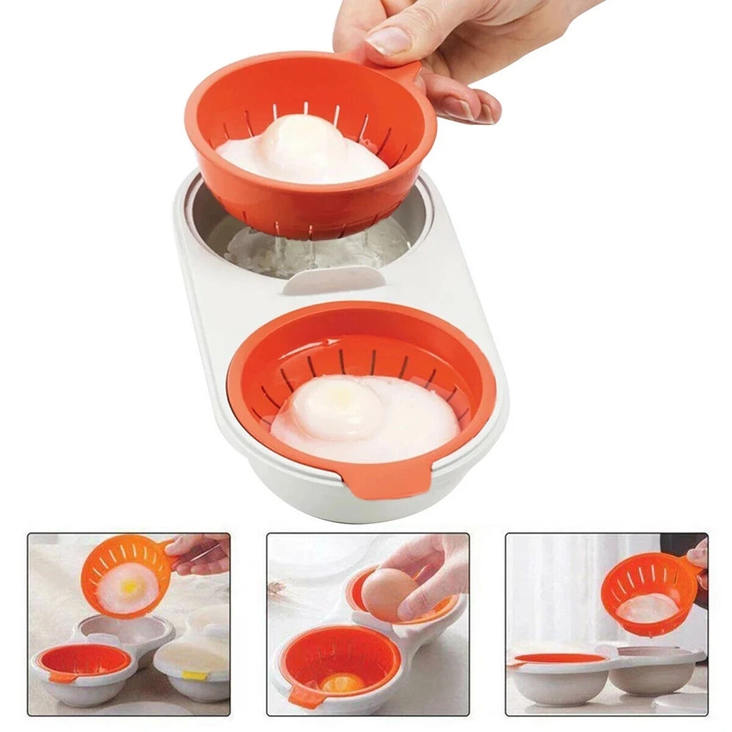 

Microwave Egg Poacher 2 Cavity Food Grade Double Cup Egg Boiler Ovens Breakfast Cookware Kitchen Steamed Poached Egg Gadget