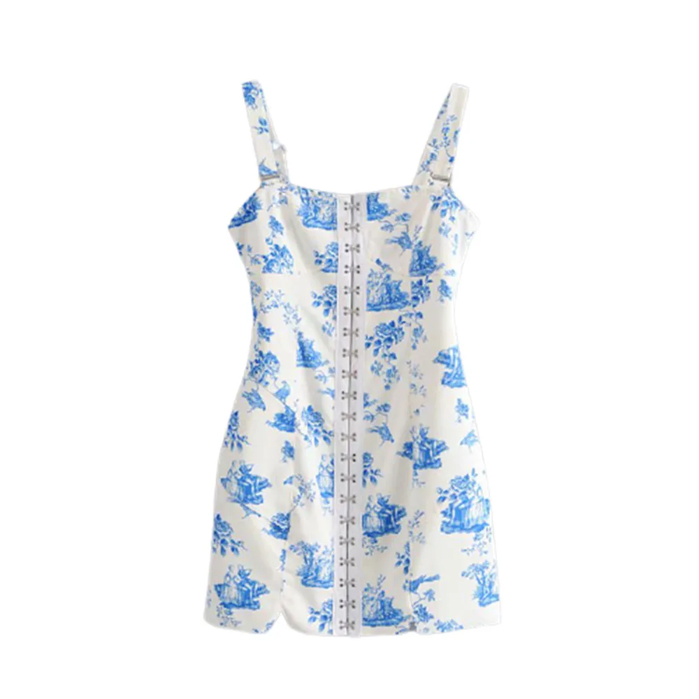 Винтажное шикарное сине белое платье с фарфоровым принтом пикантное элегантное