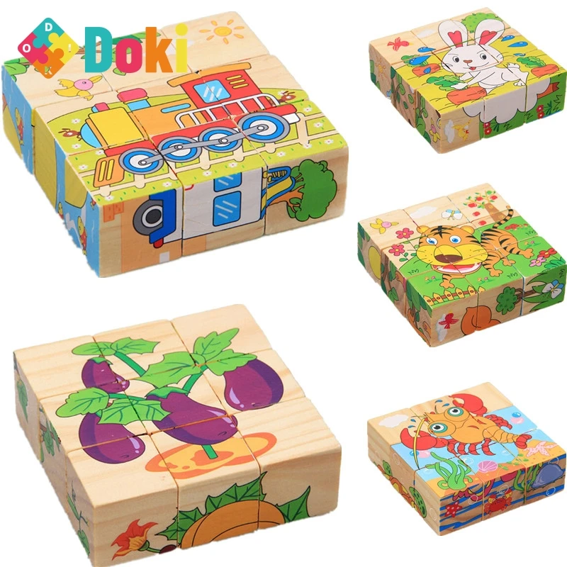 

Wooden Animal Puzzle Kids Toys 6 Sides Wisdom Jigsaw Early Education Learning Toys Tangram Children Game 9pcs Single 3D Puzzle