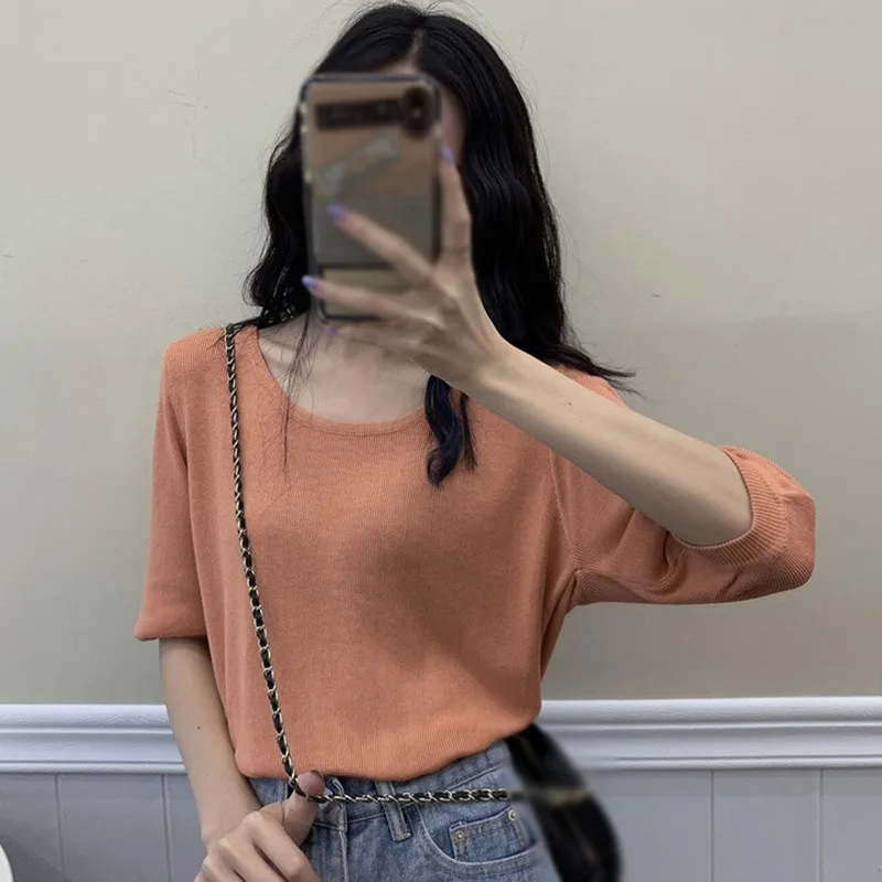 

Fashion Women T Shirts Top Summer Solid Color Loose Fit Tees Top Female Short Sleeve O Neck Casual Pullover