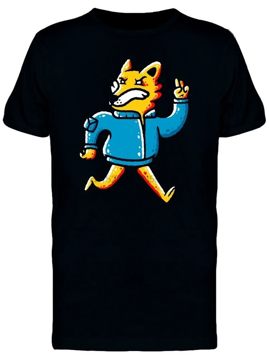 Желтая лиса Синяя Куртка мужская футболка-Изображение большого размера футболка