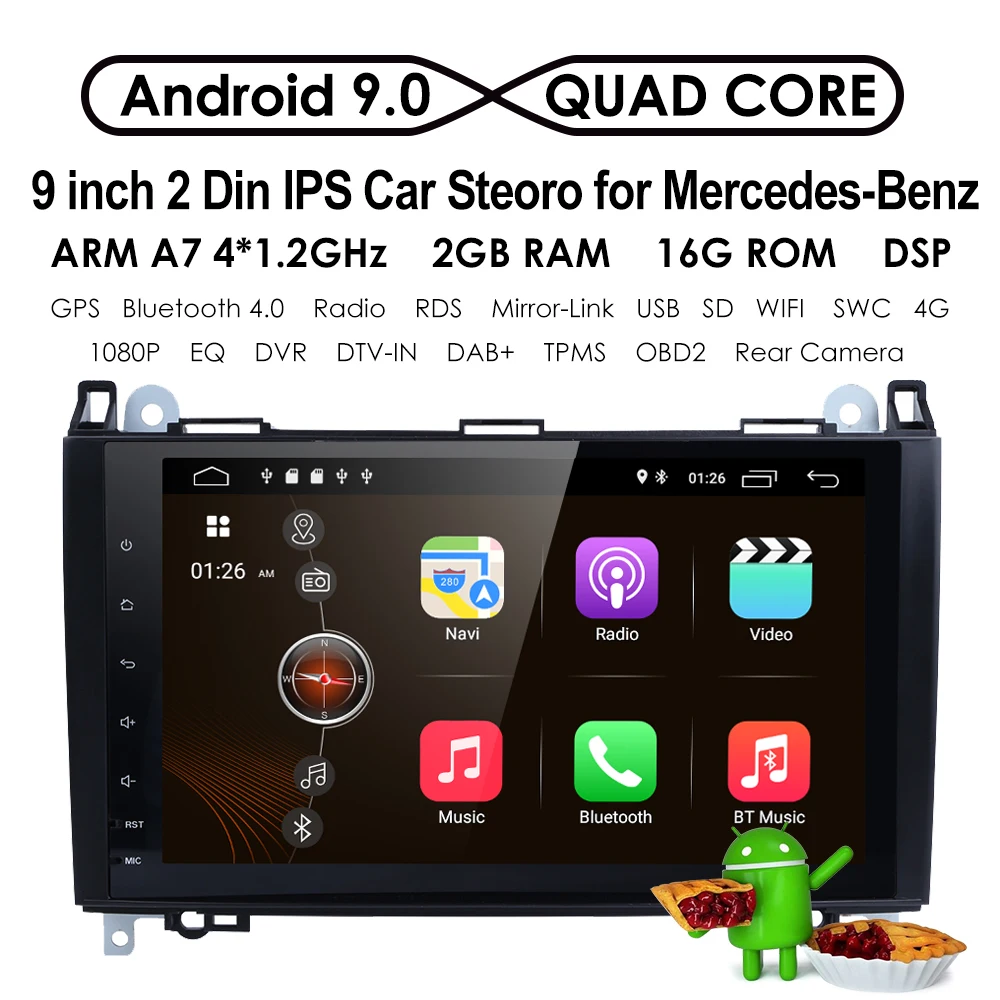 9 дюймов Android9.0 автомобиль без DVD Радио для Mercedes Benz/Sprinter/B200/W245/B170/W209/W169 VW Crafter с BT 4GWifi gps Радио 2 грамма