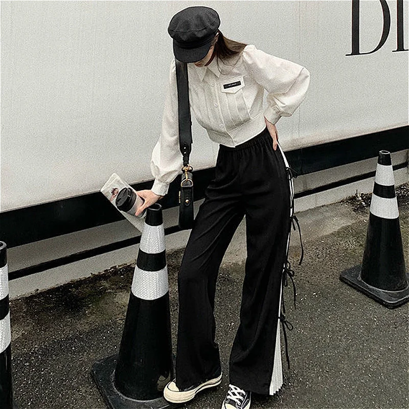 Повседневные женские брюки в стиле пэчворк с боковой полосой японском для отдыха