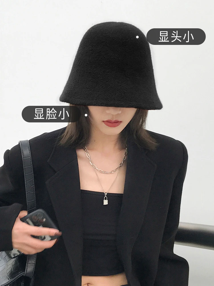

Hat female autumn and winter wild wool water bucket hat Korean version of the tide day clock knitting fisherman cap net red pot