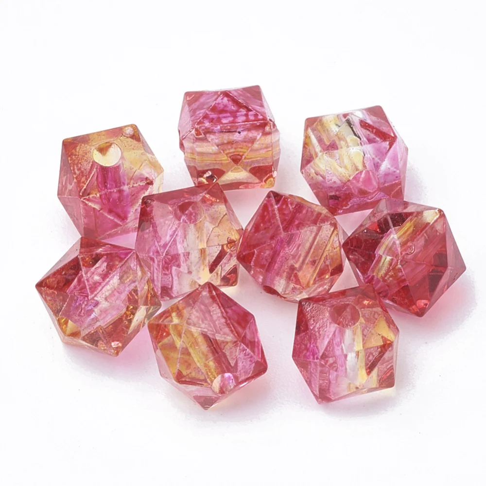 

100pcs Transparent Acrylic Crystal Polygon Beads Two Tone Loose Spacer Beads for DIY Jewelry Making accessories 7.5x8x8mm