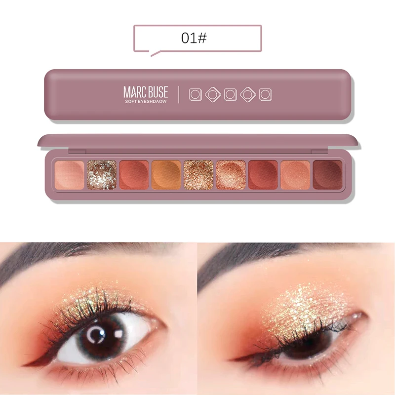 MARC BUSE 9 Colors Finger Tip Shimmer Matte Glitter Eyeshadow Palette High Pigmented Eye Shadow Powder Makeup Nude Shine Eyelids |