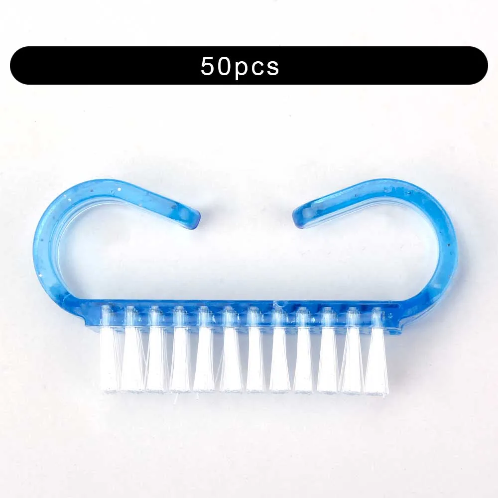 50pcs Bright Blue 10/50/100 шт щеточка для чистки ногтей ручка Нейл-арт маникюра и педикюра, инструмент Пластик УФ-гель для ногтей для удаления для очистки от пыли Уход Макияж стиральная - Цвет: 50pcs Bright Blue