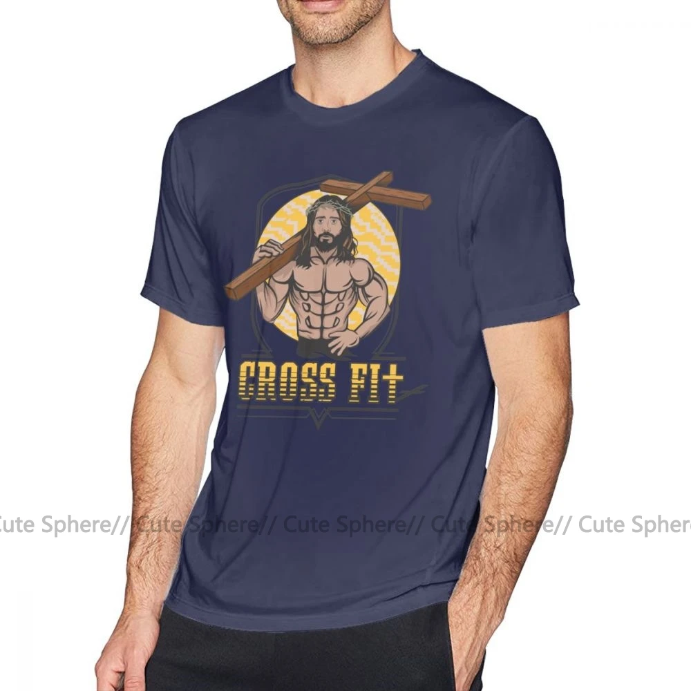 Христианская футболка Jesus CrossFit, футболка с коротким рукавом, Мужская футболка, модный принт, потрясающая хлопковая ХХХ футболка - Цвет: Navy Blue