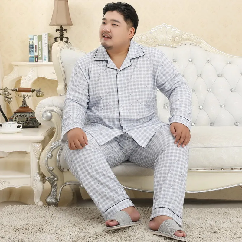 Plus Size 3xl-5xl Mens Pajama Sets Spring Autumn Male Sleepwear 2PCS Suits Long Sleeve  Plaid Man Clothes H92