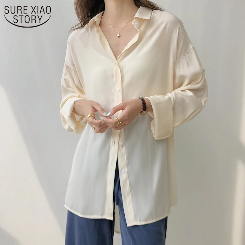 

2021 New Solid Color Shirts Chiffon Blouse with Button Coat Summer Sunscreen Woman's Shirts Long Sleeve Breathable Top 10004