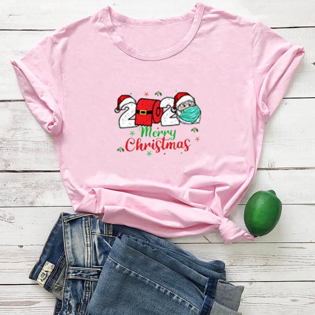 

2020 Merry Christmas Ladies T-shirt Santa Claus Graphics Interesting Aesthetic Camiseta Mujer Fashion Cotton T-shirt Woman