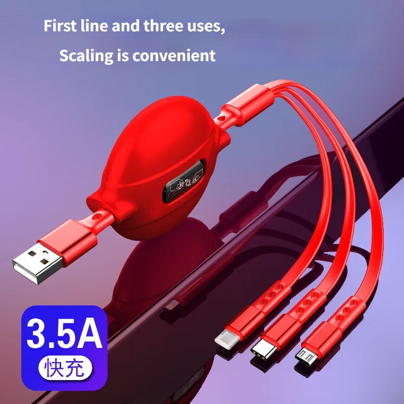 

120cm 3 In 1 USB Charge Cable for iPhone 12 Micro USB Type C Cable Retractable Portable Charging Cable For iPhone X 8 Samsung S9