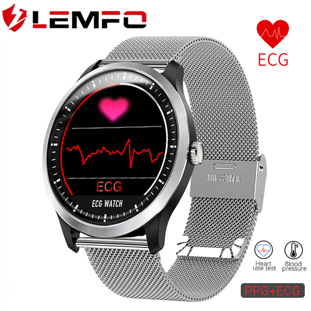LEMFO Смарт-часы мужские ECG PPG монитор сердечного ритма кровяное давление фитнес-трекер IP67 Водонепроницаемый Спорт N58 1,22 дюймов Smartwatch