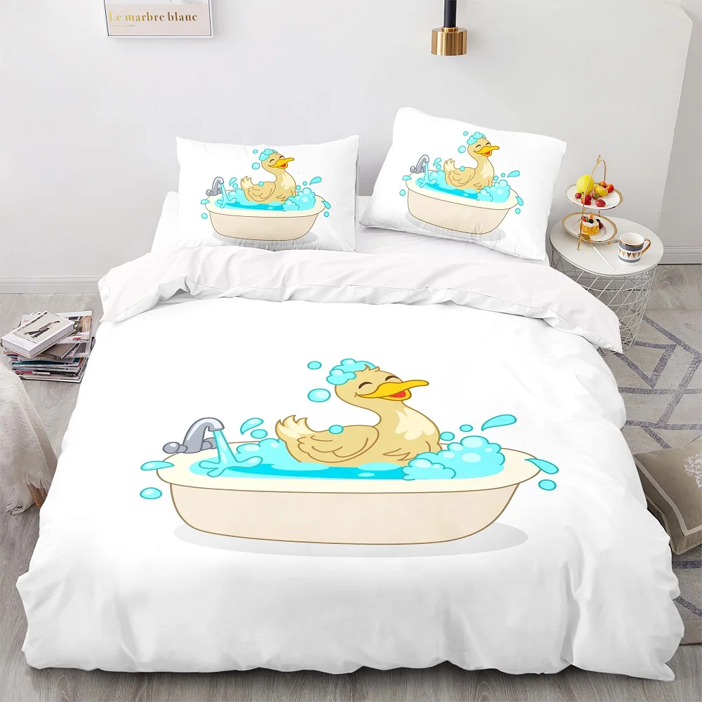 

Cartoon Style 135×200 Duvet Cover Set With Pillowcase, 245×210 Quilt Cover, Ducks Playing In The Water Pattern King Bedding Set