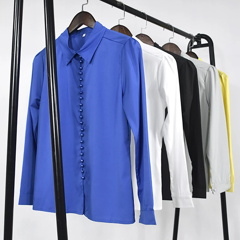 

CROPKOP Fashion Casual Solid Color ladies office Tops Sexy Buttons Long sleeve Blouse 2021 new Spring Women Chiffon white Shirt