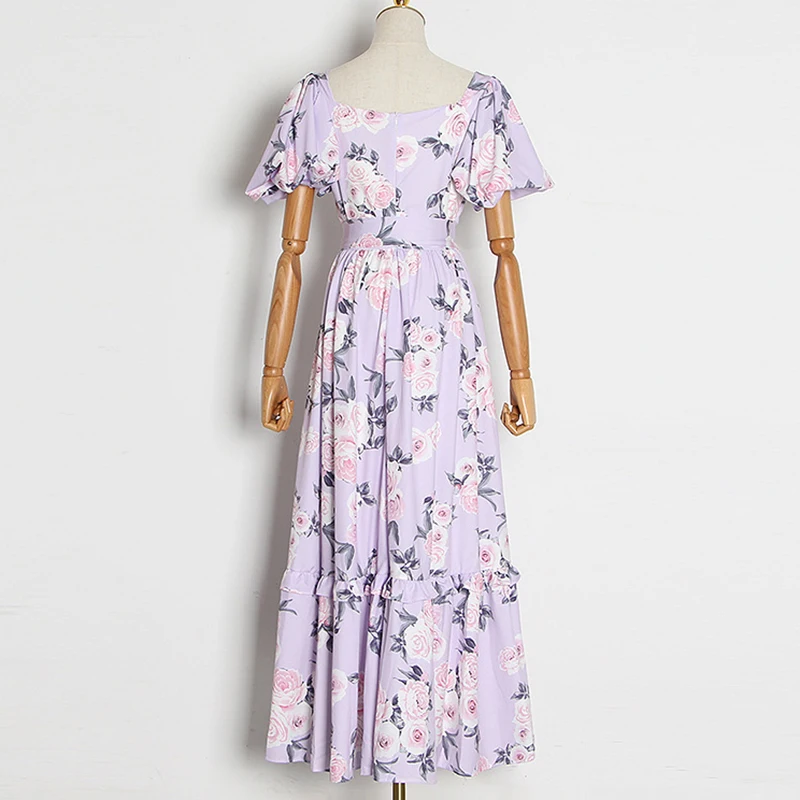 Женское модельное платье с рукавами-фонариками и V-образным вырезом | Женская