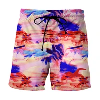 summer mens casual shorts drawstring 3d printed coconut tree printed male beach pant men swim pants weed green leaves short