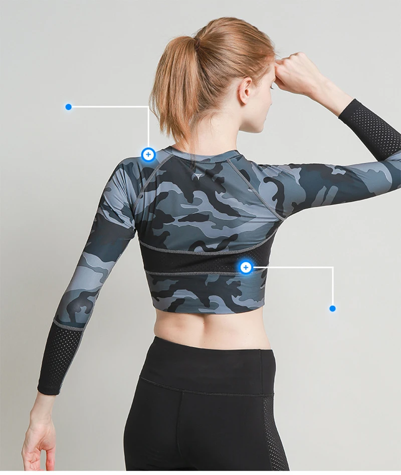 Women Seamless Long Sleeve Crop Top Yoga Athletic Gym Mesh Shirts Running Training Fitness Workout Top Quick Dry Active Shirts