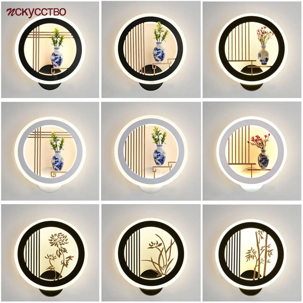 

Китайский кольцевой настенный светодиодный светильник с бамбуковой орхидеей для гостиной, спальни, лофта, винтажное художественное бра, на...