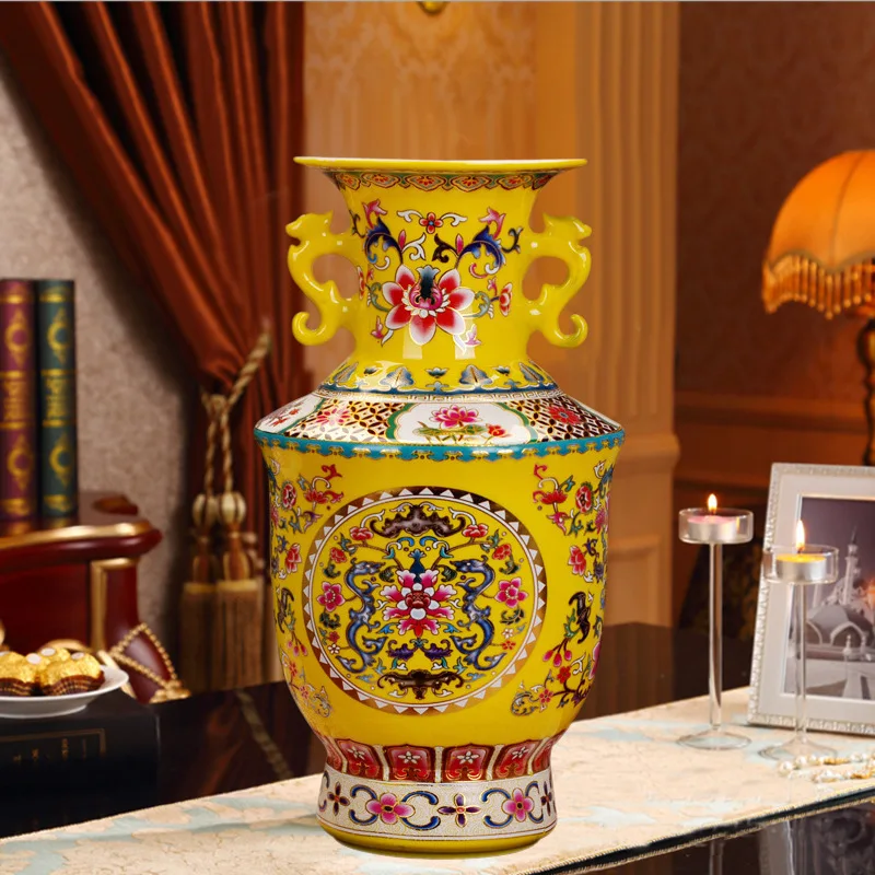 

Античная эмалированная китайская керамическая ваза для цветов Jingdezhen для дома или офиса, декоративные, фарфоровые вазы