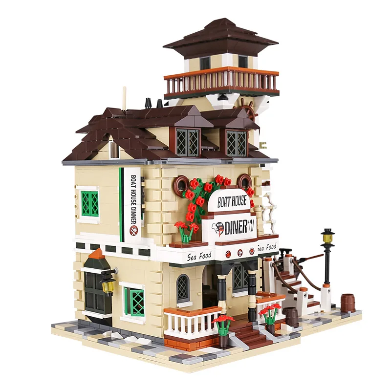 Конструктор DHL Streetview игрушки лодочный дом модель закусочной сборные блоки