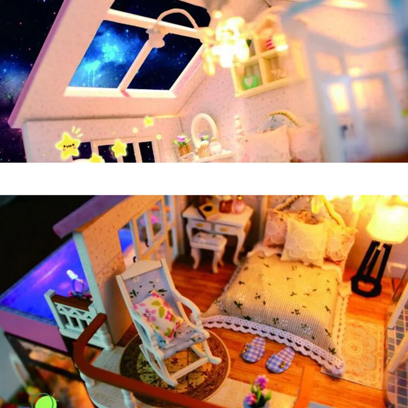 Luxury Sweet Villa Furniture Dollhouse Miniature Diy Kit Remote Control Led Lights Wooden Toy Dolls House Christmas Gift | Игрушки и