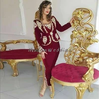 burgundy algerian gold lace evening dresses with jacket long sleeves short prom gowns two pieces arabic dubai evening dress 2020