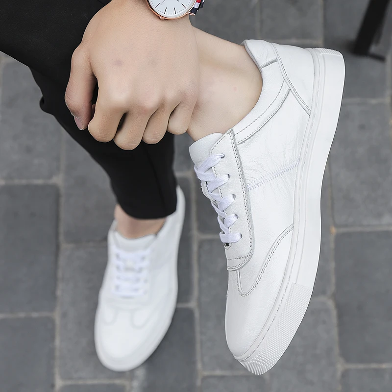 Классические белые кроссовки мужская повседневная кожаная обувь из натуральной