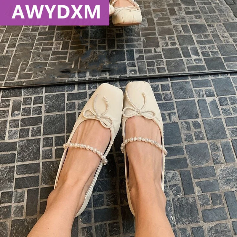 

Новинка весна-осень 2022, балетки, танцевальные туфли на плоской подошве с бантом, женские туфли-оксфорды, шнурок для обуви, модное платье с кв...