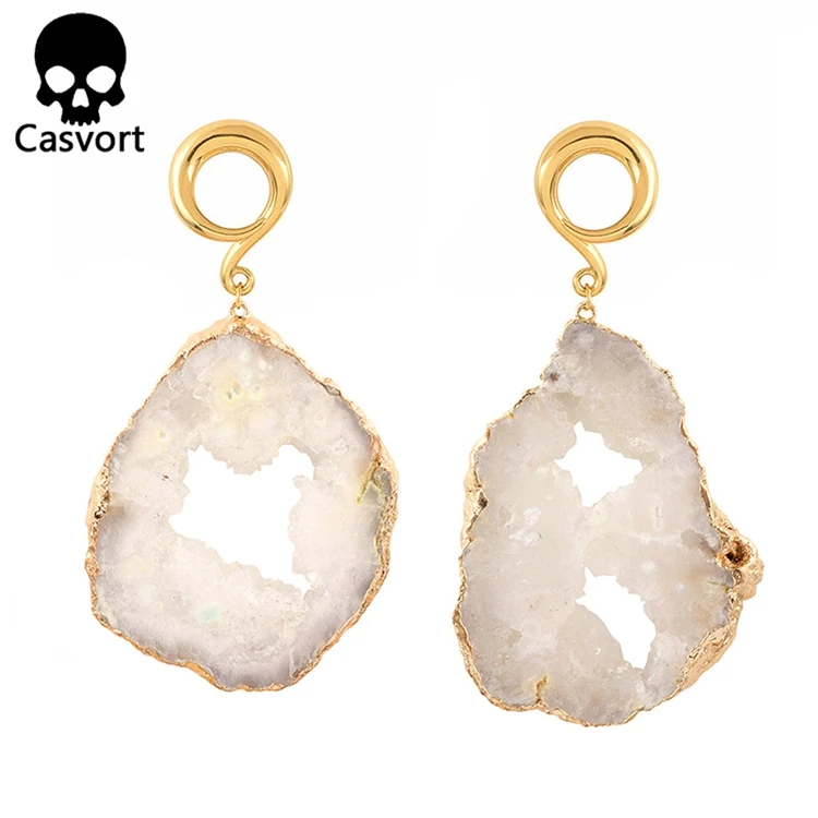 Casvort 2 шт Новые несимметричные с драгоценными кристаллами затычки для ушей Висячие тоннели из нержавеющей стали золотые ушные крючки калибры для пирсинга