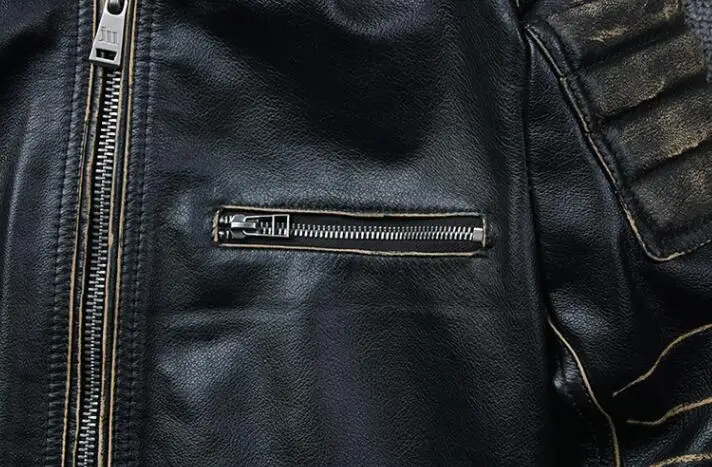 

Real Cow Brand Leather Mens 100% Genuine Leather Jackets Vintage Fashion Slim Gothic Leather Motorcycle Coat Pleated Punk Winter