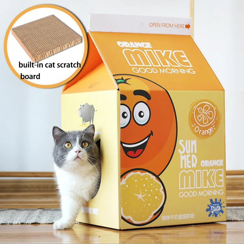 lemon HIPET коробка для сока домик для кошек с скретч-доской Складная гофрированная бумага гнездо для домашних животных для маленьких собак щенков кошек спальный дом - Цвет: lemon