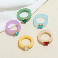 personality colorful acrylic resin crystal heart finger ring for women girls korean simple transparent plastic jewelry gift
