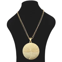 large matt gold boho dandelion flower round metal alloy long chain pendant necklace lagenlook for jewelry women men gift