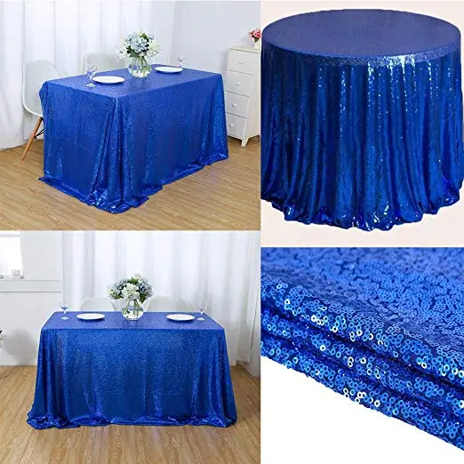 Королевский синий блесток скатерть мерцающий круглый Свадебная для Хэллоуина