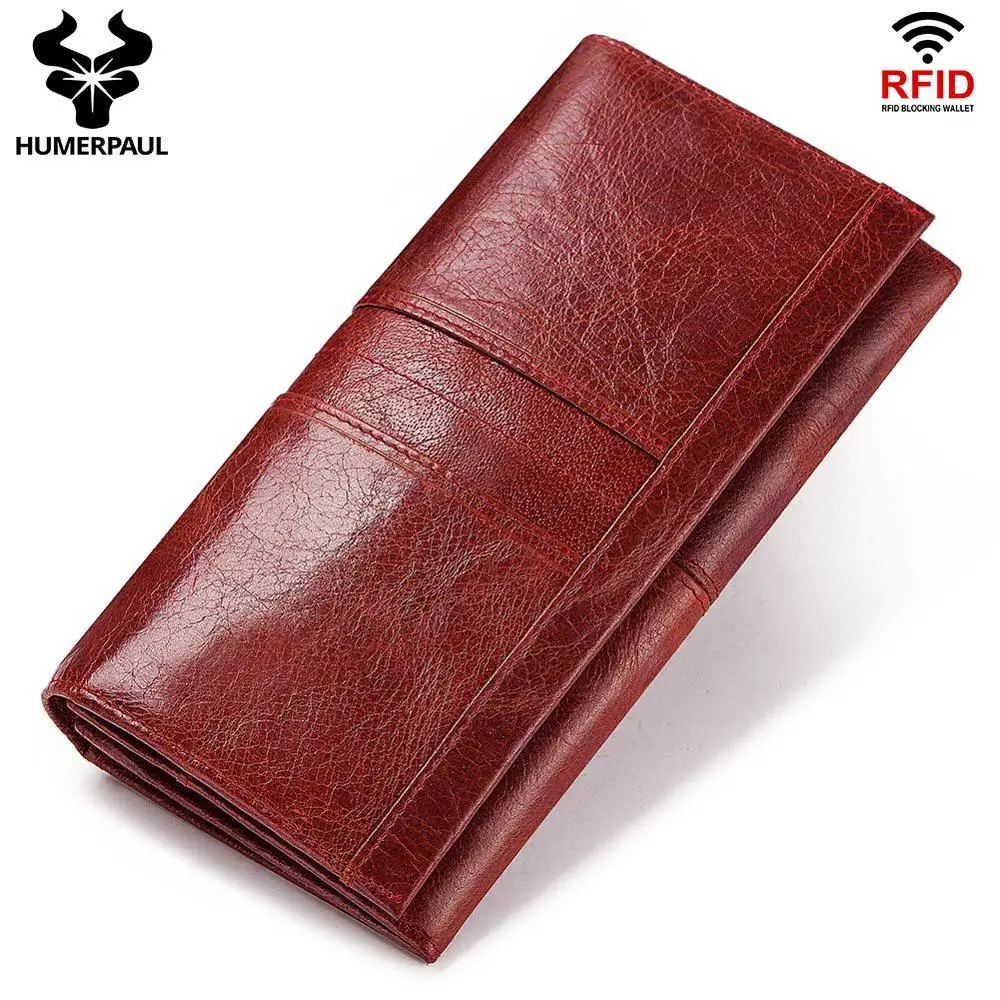

Women's RFID Long Wallet Genuine Leather High Quality Female Casual Day Clutch Soft Cards Holder Phone Case Passport Holder