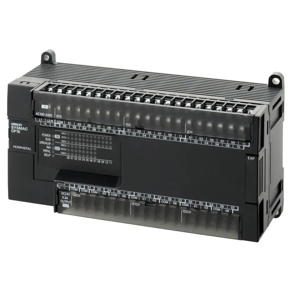 

CP1E-E60SDR-A PLC, 100-240 VAC supply, 36 x 24 VDC inputs, 24 x relay outputs 2 A, 2K steps program + 2K words data memory
