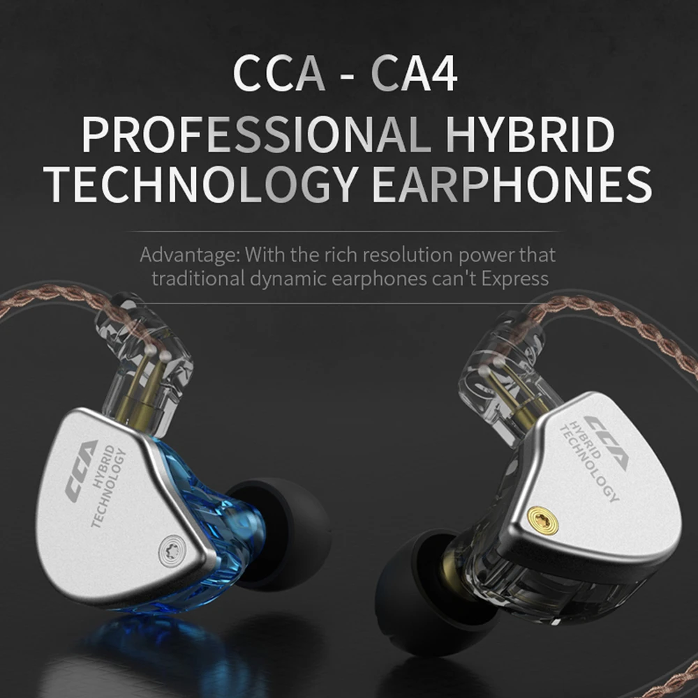 CCA CA4 наушники 1BA+ 1DD гибридные наушники для телефона съемный 2-контактный кабель в ушной крючок гарнитура с силиконовыми наконечниками для наушников