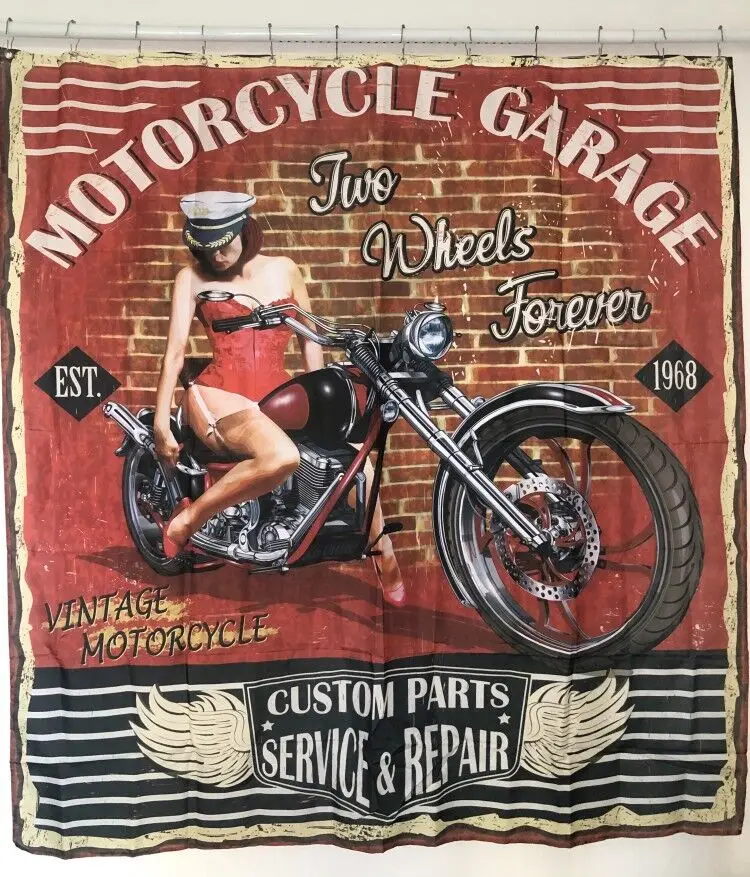 Шторы для душа Vixm винтажные мотоциклетные классические водонепроницаемая из