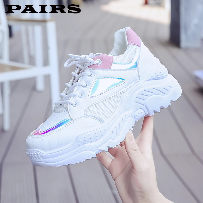 Модные Разноцветные дышащие кроссовки на платформе Женская обувь Сезон весна